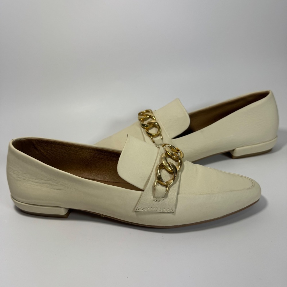 STEVEN by Steve Madden Ivory Leather Chain Link Loafer Mules Size 8M